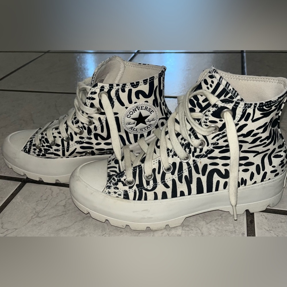 Converse Women's High Top Platform Sneakers White with Black Zebra Print
